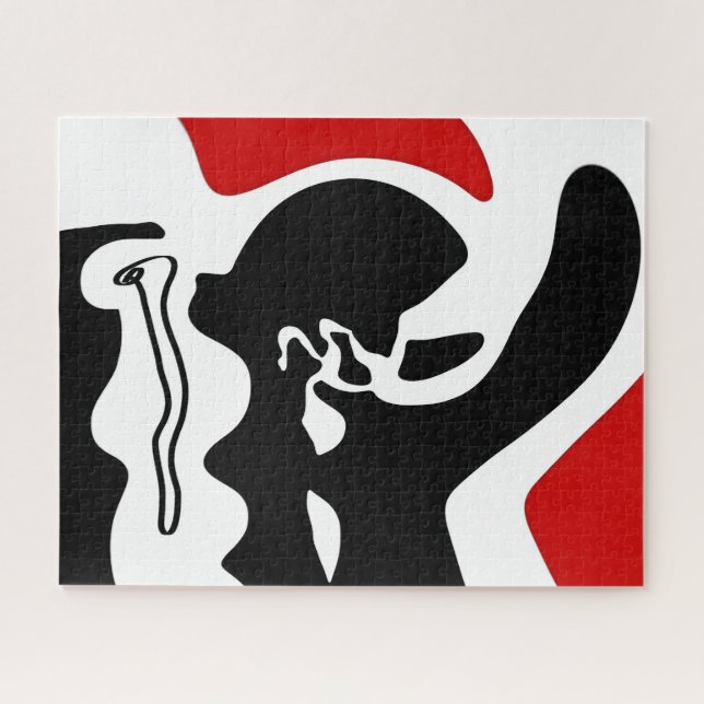 Offset Chamber: Abstract Black, White & Red Jigsaw Puzzle (Horizontal)