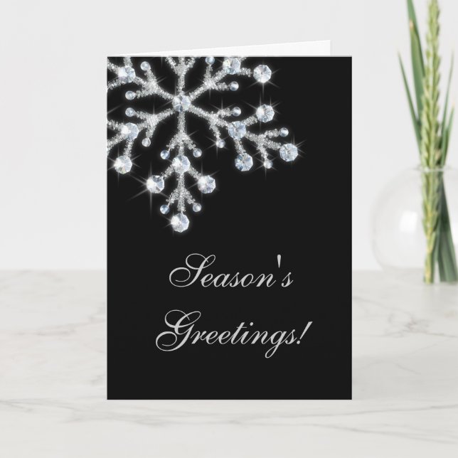 Offset Crystal Snowflake Holiday Card (black) (Front)