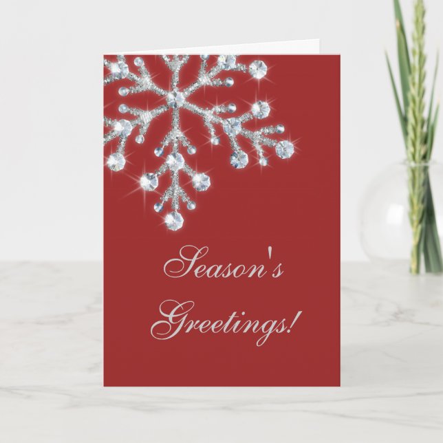 Offset Crystal Snowflake Holiday Card (red) (Front)