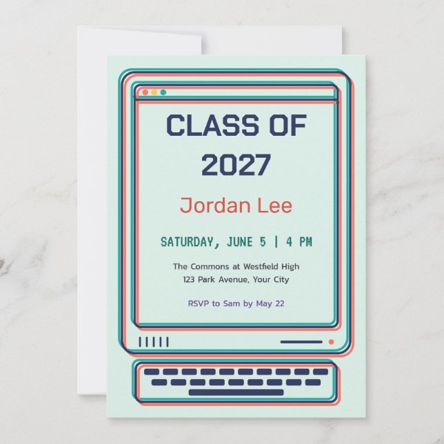 Offset Retro Computer Graduation Invitation (Front)
