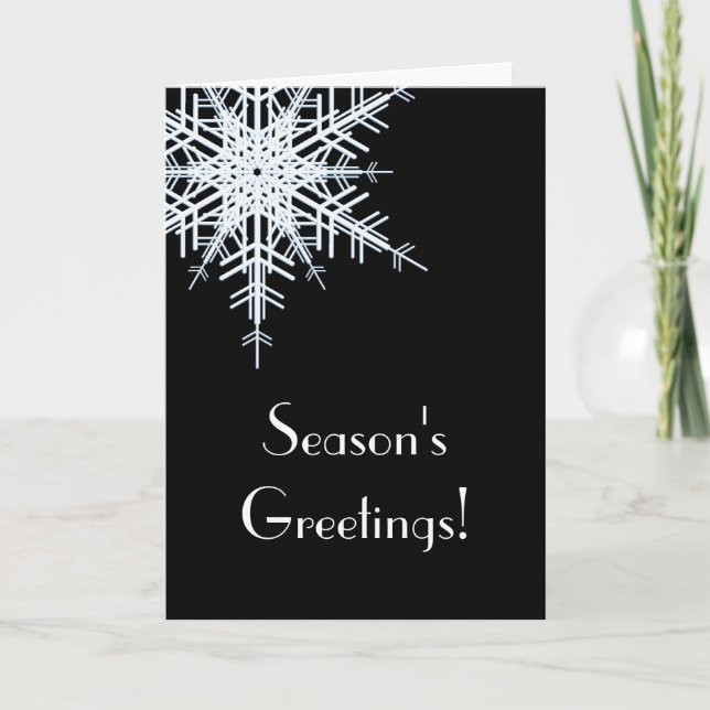 Offset Snowy Black Snowflake Holiday Card (Front)