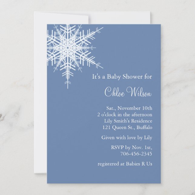 Offset Snowy Blue Baby Shower Invite (Front)