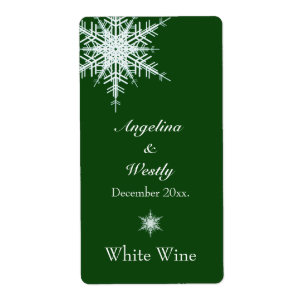 Offset Snowy Green Wedding Wine Label