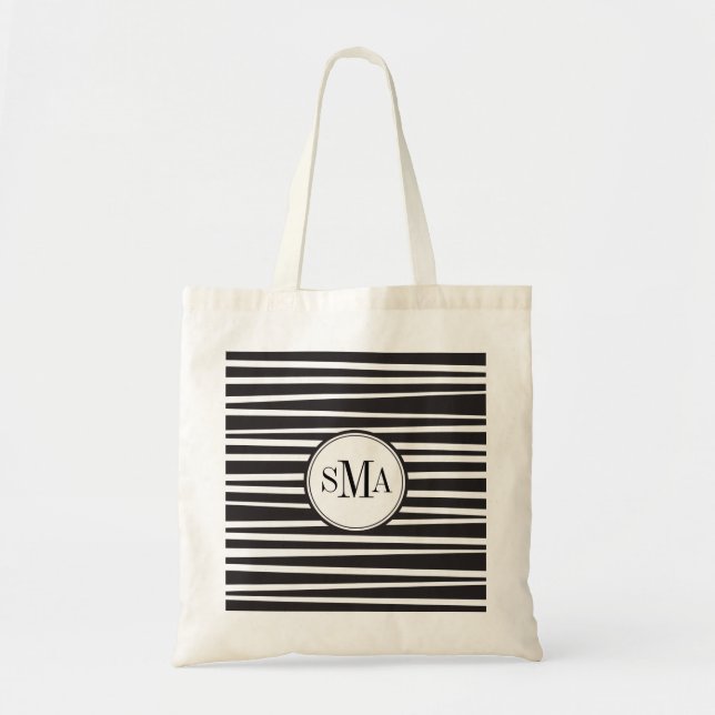 Offset Stripes Monogram Personalised Tote Bag (Front)