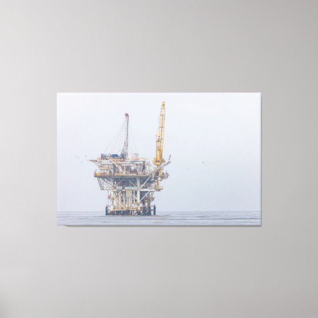 Offshore Oil Rig in Foggy Ocean Canvas Print (Front)