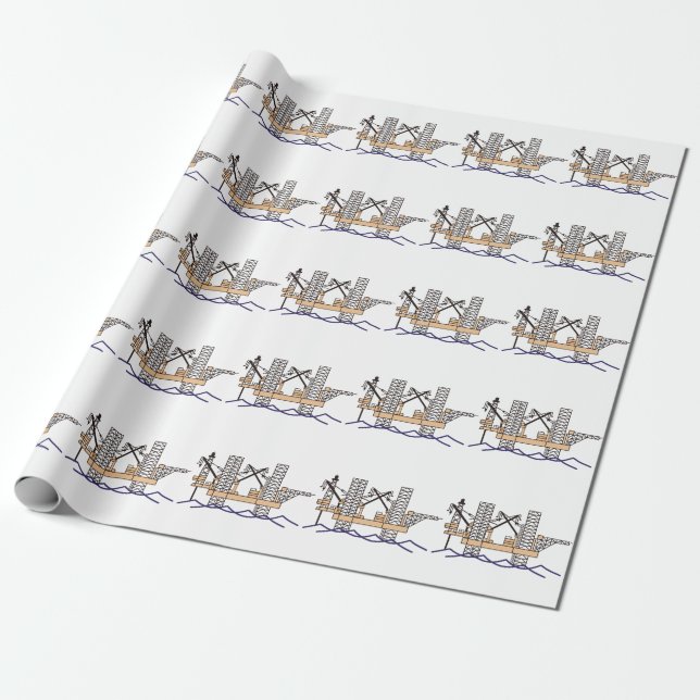 Offshore Oil Rig Wrapping Paper (Unrolled)