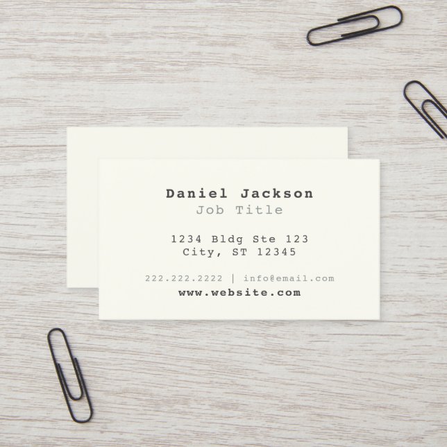 Offwhite Cream Minimal Classic Typewriter Business Card (Front/Back In Situ)