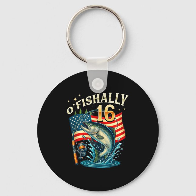 O'fishally 16 Years Old Fishing 16th Birthday Boys Key Ring (Front)