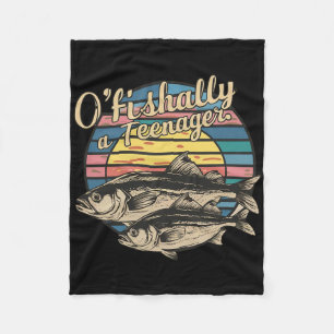O'fishally A Teenager 13th Birthday Funny Fishing Fleece Blanket