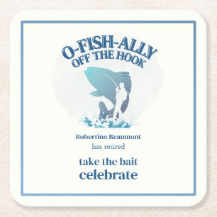 Ofishally Off The Hook Men's Retirement Party Square Paper Coaster