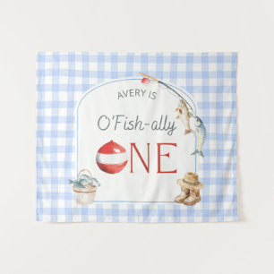 Ofishally One Birthday Personalized Banner  Tapestry