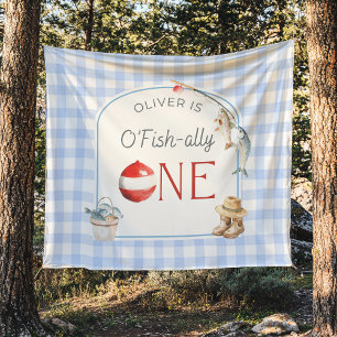 Ofishally One Birthday Personalized Banner  Tapestry