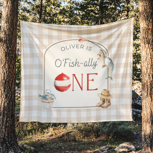 Ofishally One Birthday Personalized Banner  Tapestry