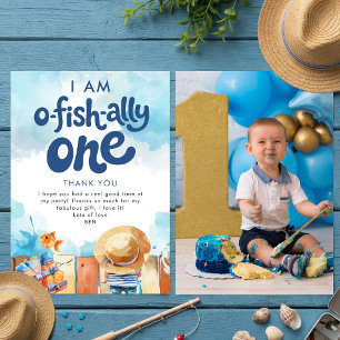 Ofishally One Fisherman Photo 1st Birthday Thanks Card