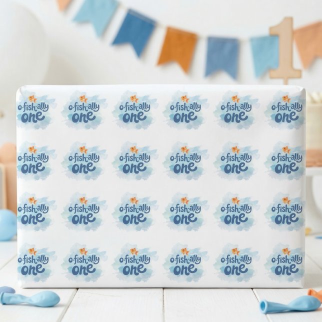 Ofishally One Fishing Pattern Boy 1st Birthday Wrapping Paper (Creator Uploaded)