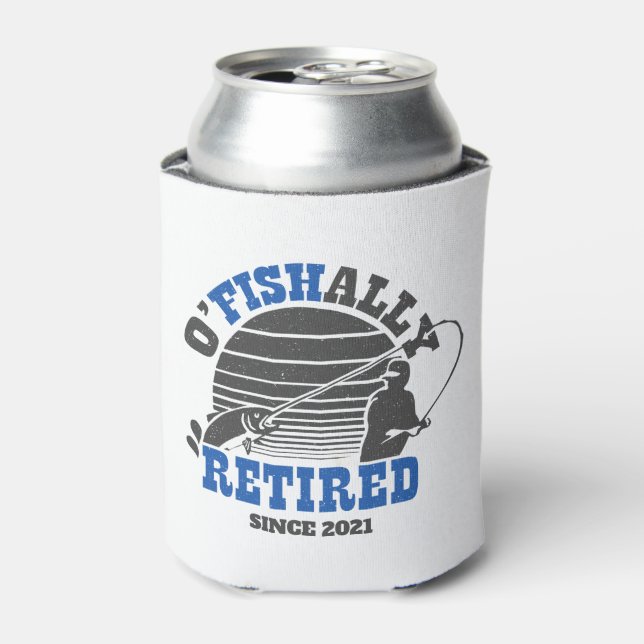 Ofishally Retired Fishing Retirement Gift Blue Can Cooler (Can Front)