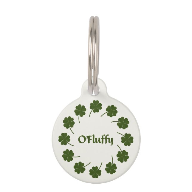 "O'Fluffy" Cat Tag with Four-Leaf Clover (Front)