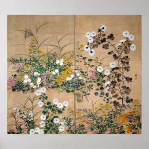Ogata Korin Flowering Plants in Autumn Poster