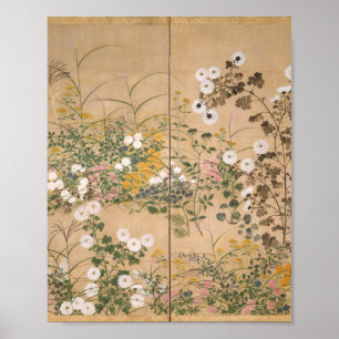 Ogata Korin Flowering Plants in Autumn Poster