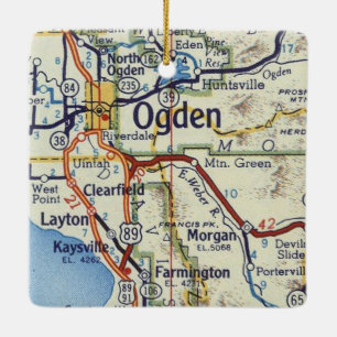 Ogden UT Vintage Map Ceramic Ornament