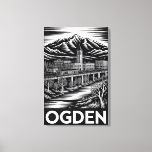Ogden Utah Skyline Black White Canvas Print