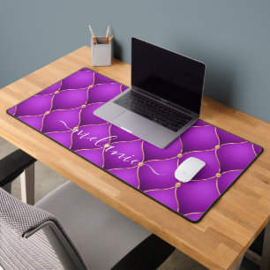 Ogee Gold Diamond Tufted Purple Violet Custom Name Desk Mat