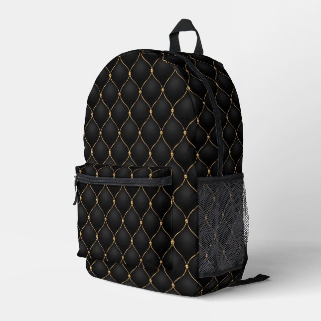 Ogee Gold Diamonds Tufted Black Backpack (Back Corner Right)