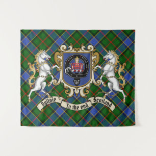 Ogilvie Clan Badge & Unicorns w/Tartan  Tapestry