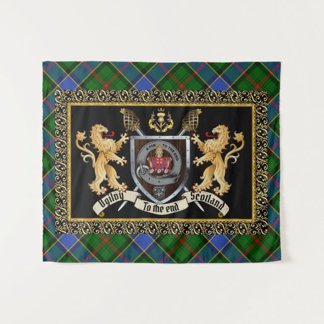 Ogilvy Clan Badge & Motto w/Lions  Tapestry (Front (Horizontal))