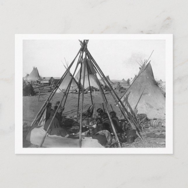 Oglala Women and Children inside Tipi Postcard (Front)