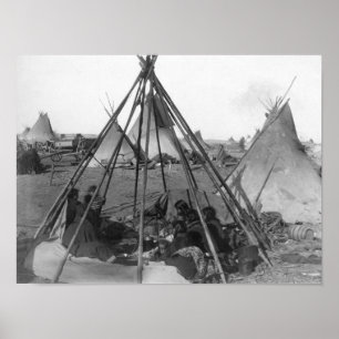 Oglala Women and Children inside Tipi Poster