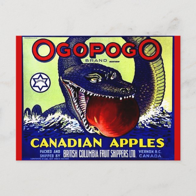 Ogopogo Canadian apples fruit crate label Postcard (Front)
