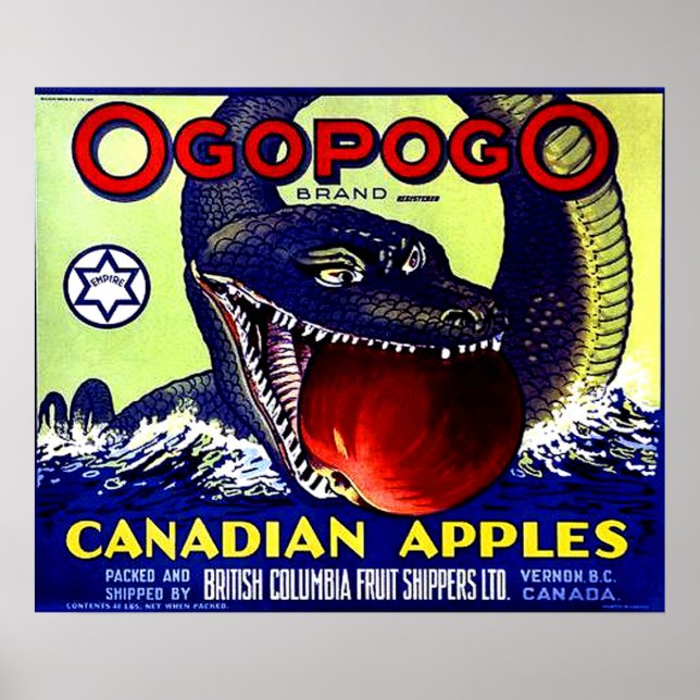 Ogopogo Canadian apples fruit crate label Poster (Front)