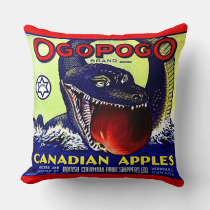 Ogopogo Canadian apples fruit crate label print Cushion