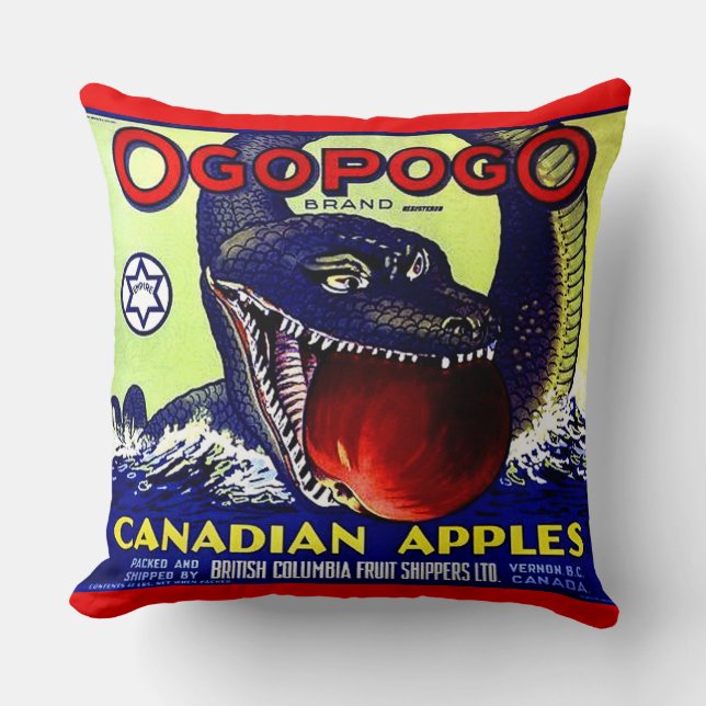 Ogopogo Canadian apples fruit crate label print Cushion (Front)