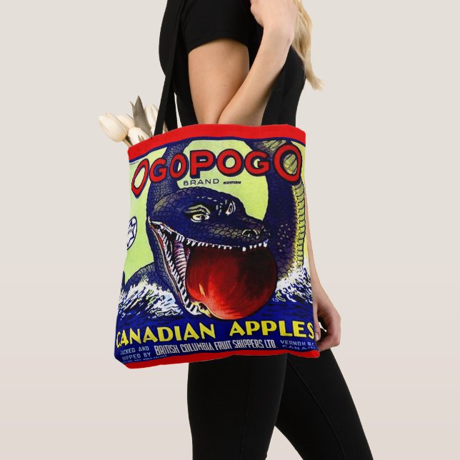 Ogopogo Canadian apples fruit crate label print Tote Bag (Close Up)