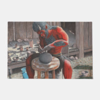 Ogre Oni Making Japanese Pottery Fantasy Door Mat
