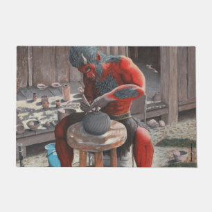 Ogre Oni Making Japanese Pottery Fantasy Door Mat