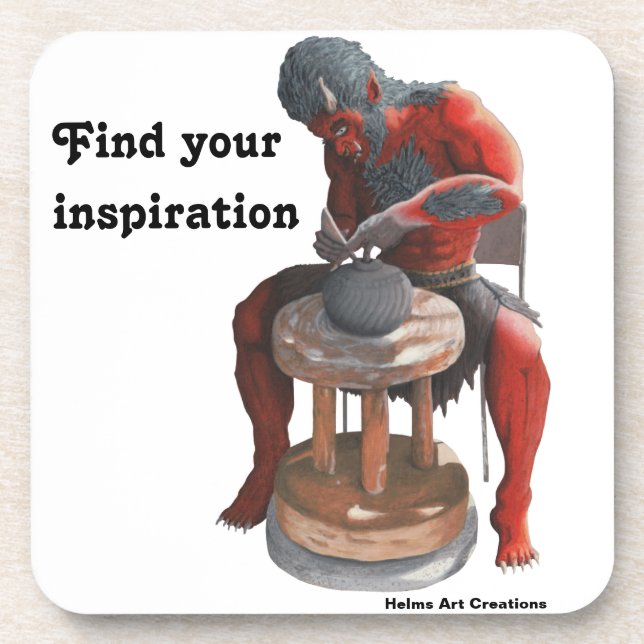 Ogre Potter Making Pots Fantasy Plastic Coasters (Front)