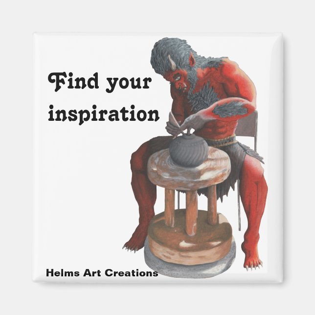 Ogre Spinning Pottery Wheel Fantasy Button Magnet (Front)