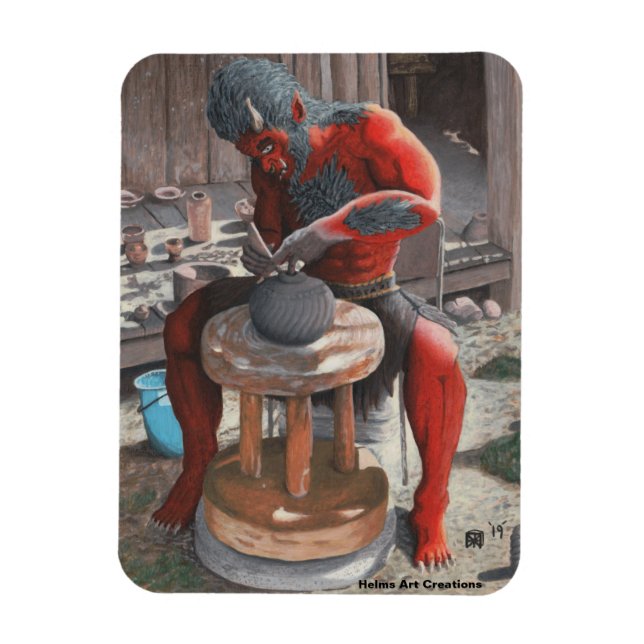 Ogre Using Pottery Wheel Fantasy Flexible Magnet (Vertical)