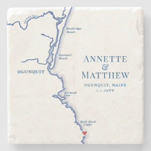 Ogunquit Maine Destination Wedding Favour Stone Coaster