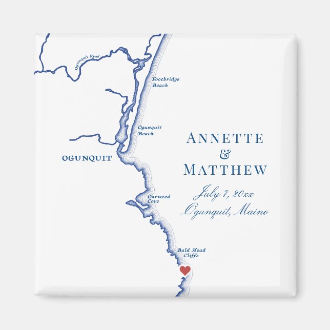 Ogunquit Maine Map Elegant Wedding Favour Magnet (Front)