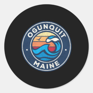 Ogunquit Maine Me Nautical Waves Classic Round Sticker