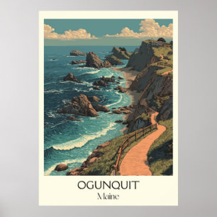 Ogunquit Maine Vintage Coastal Cliff Walk Art Poster