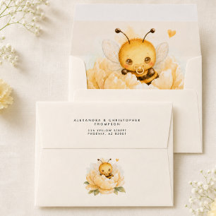 Oh Babee Bee Floral Yellow Watercolor Baby Shower Envelope