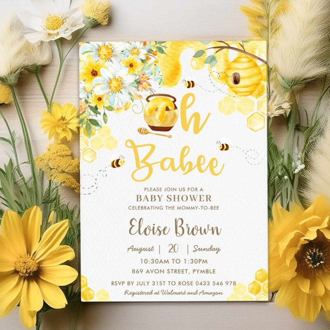 Oh Babee Bees Floral Gender Neutral Baby Shower  Invitation (Creator Uploaded)