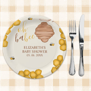 Oh Babee, Cute Watercolor Bee Baby shower Paper Plate