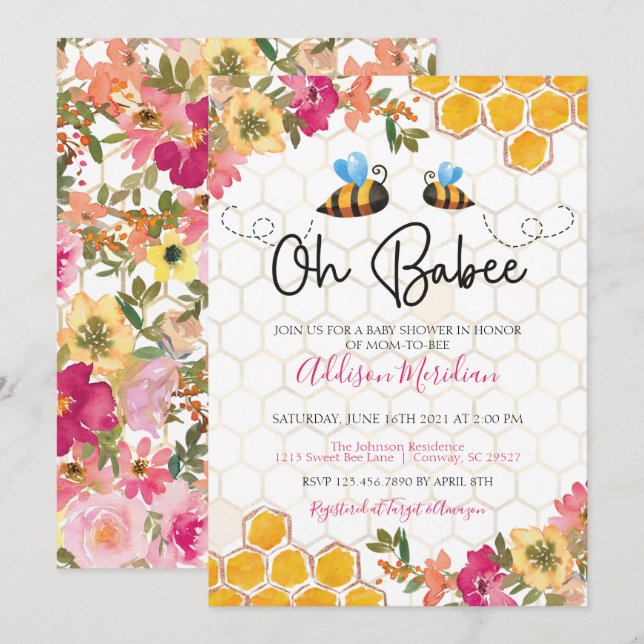 Oh Babee Girl Shower Invitation (Front/Back)