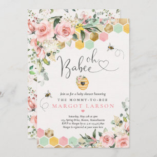 Oh Babee Greenery Pink & Gold Bee Baby Shower Invitation